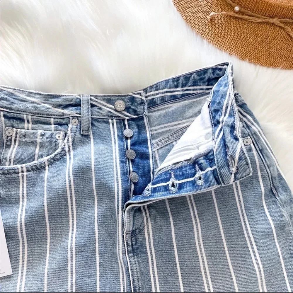 Boyish Denim Mini Skirt Blue Stripe Corey made me criminal Raw Edge High Rise.